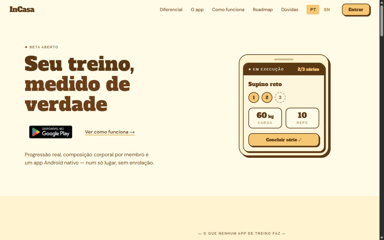 Landing page web de InCasa Fitness