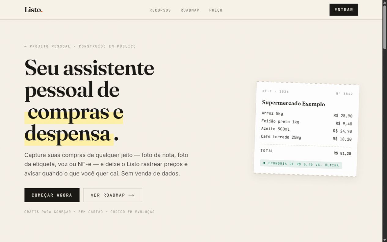 Landing page web de Listo